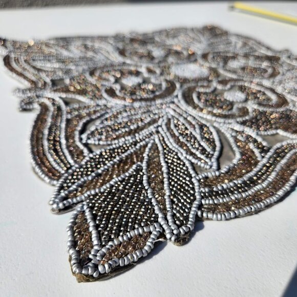 Embroidered Beaded Square Placemat Table Setting Holiday Christmas Decor Silver - Picture 4 of 8